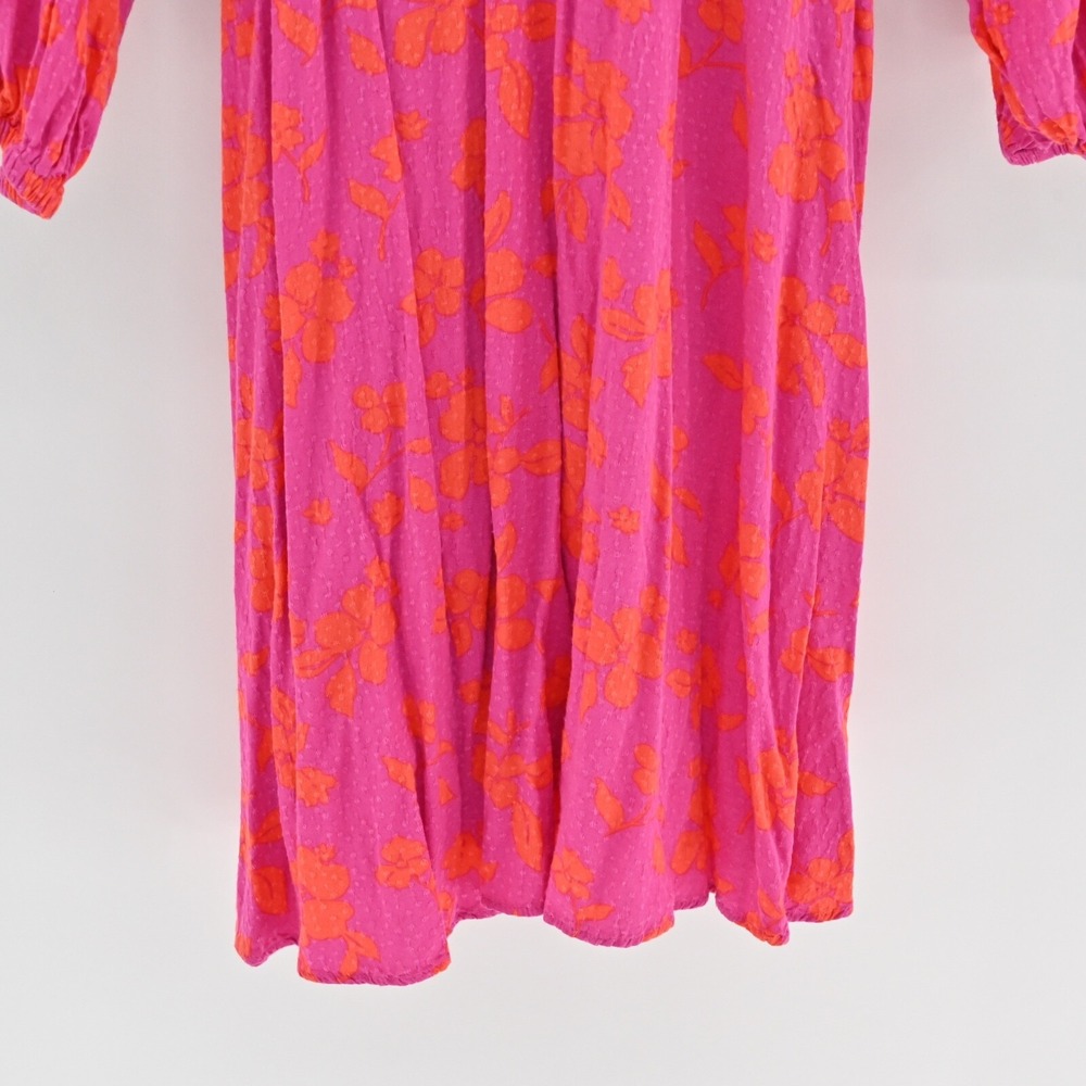 DRAPER JAMES Dress Size S Pink Orange Floral Smocked V Neck Balloon Long Sleeve - Picture 14 of 14